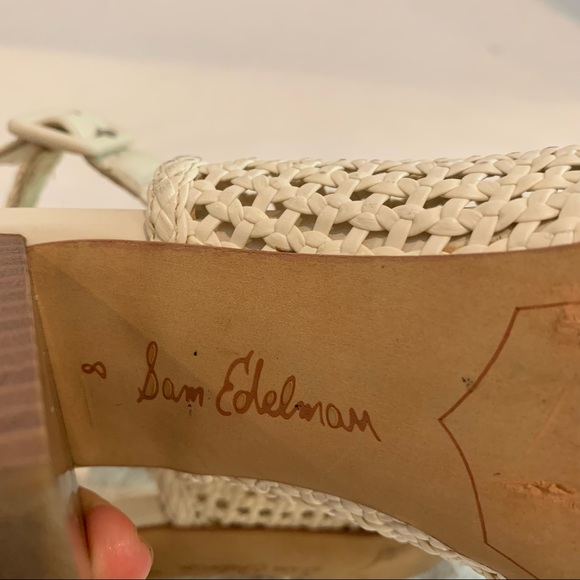 Sam Edelman Ivory heel sandal size 8, basket weave leather upper. Chunky heel - Picture 7 of 11